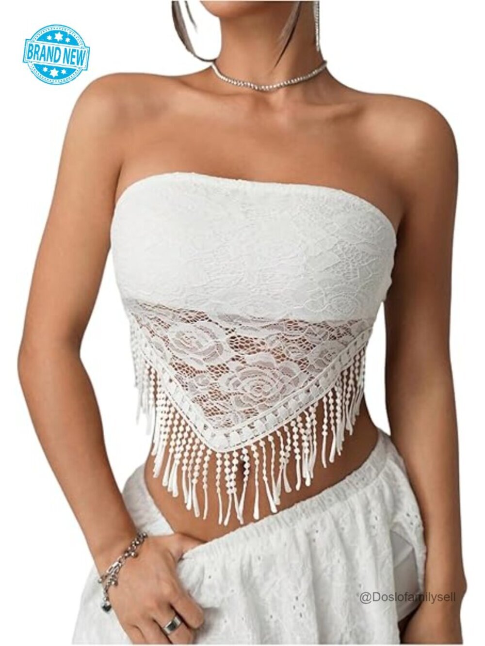 Fringe Hem Lace Tube Top Y2K Strapless Bandeau Cowgirl Crop Top